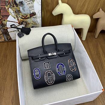 Okify Hermes Birkin 20 Bag Black Badge Beaded Embroidery 27101
