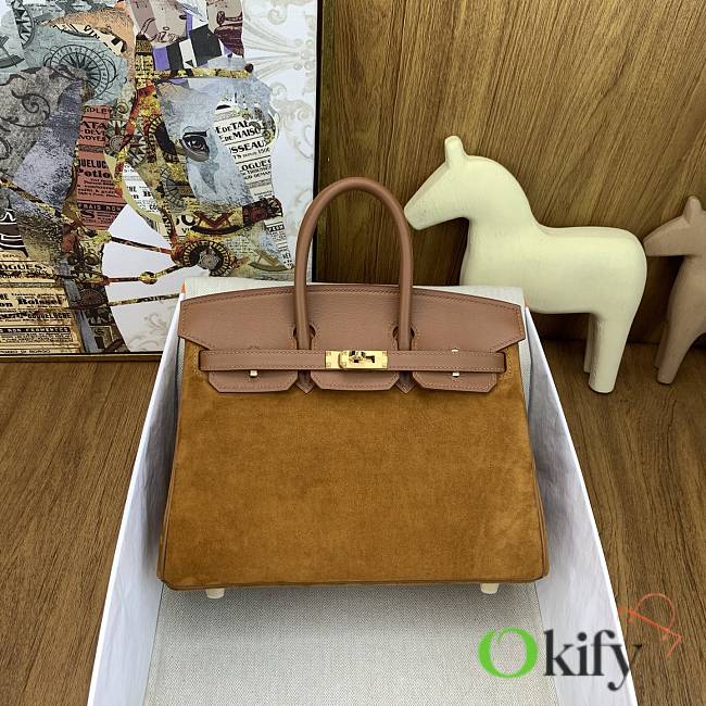 Okify Hermes Birkin Grizzly 25 Bag Golden Brown - 1
