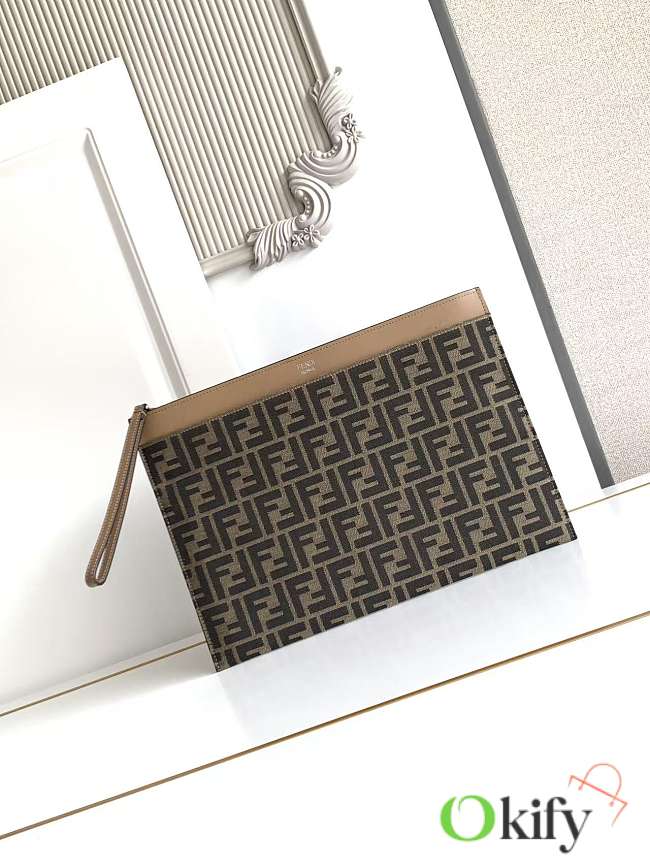 Okify Fendi FF Jacquard Flat Pouch Large Brown 35x25cm - 1