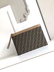 Okify Fendi FF Jacquard Flat Pouch Large Brown 35x25cm - 1
