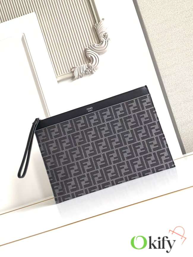 Okify Fendi FF Jacquard Flat Pouch Large Black 35x25cm - 1