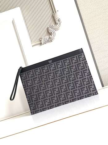 Okify Fendi FF Jacquard Flat Pouch Large Black 35x25cm