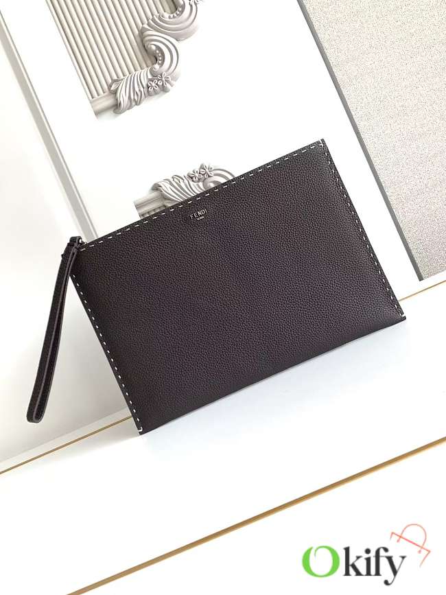 Okify Fendi Selleria Flat Pouch Medium Dark Brown 30x20cm - 1