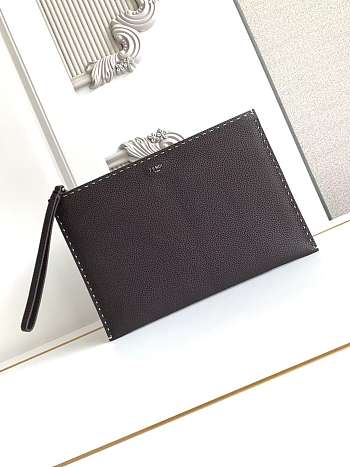 Okify Fendi Selleria Flat Pouch Medium Dark Brown 30x20cm