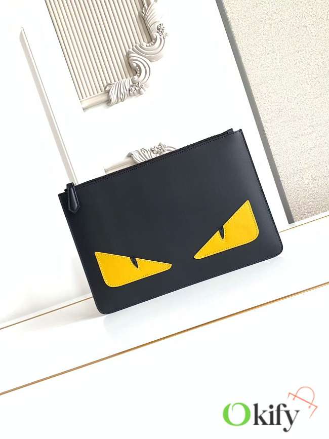 Okify Fendi Monster Eyes Flat Pouch Medium Black 30x20cm - 1