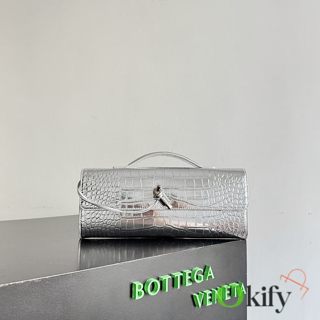 Okify Bottega Veneta Andiamo Clutch Bag Silver Crocodile 31x13x3cm - 1