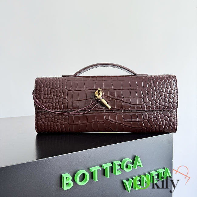 Okify Bottega Veneta Andiamo Clutch Bag Dark Red Burgundy Crocodile 31x13x3cm - 1