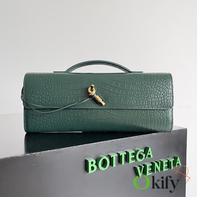 Okify Bottega Veneta Andiamo Clutch Bag Dark Green Crocodile 31x13x3cm - 1