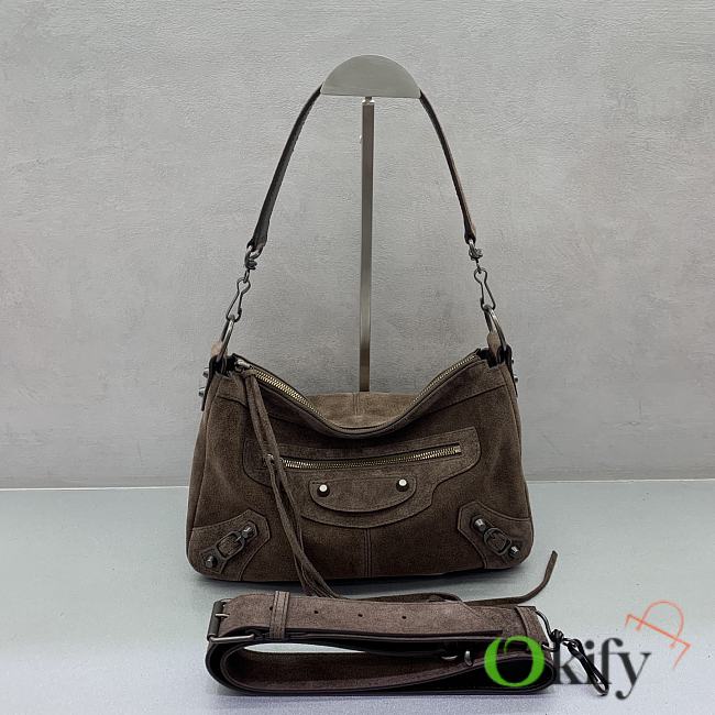 Okify Balenciaga Le City Moto S Bag Dark Brown Suede 29x19x12cm - 1