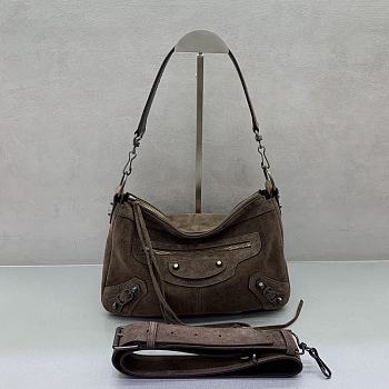 Okify Balenciaga Le City Moto S Bag Dark Brown Suede 29x19x12cm