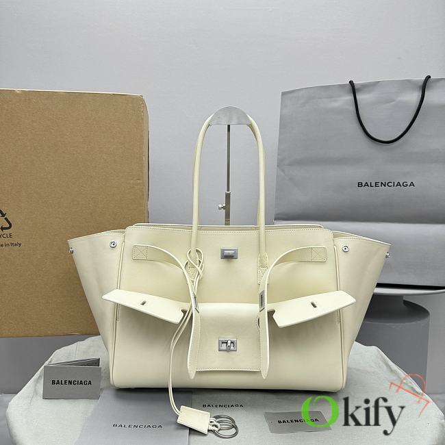 Okify Balenciaga Bel Air Large Carry All Bag White Silver Hardware 37x26x17cm  - 1