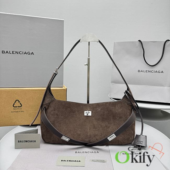 Okify Balenciaga Bel Air Bag Dark Brown Suede 35x29x17x10cm - 1