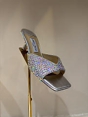 Okify Jimmy Choo Silver Rhinestone Mule Heels 6.5cm - 1