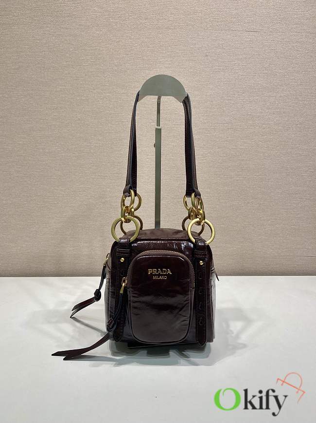 Okify Prada Mini Dangle Bag Cream Dark Red 1BB137 14x14x13.5cm - 1