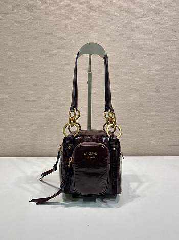 Okify Prada Mini Dangle Bag Cream Dark Red 1BB137 14x14x13.5cm