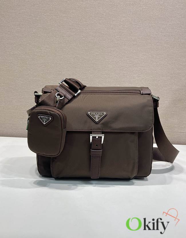 Okify Prada Re-Nylon Shoulder Bag Brown 1BD994 25x22x10cm - 1