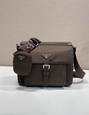 Okify Prada Re-Nylon Shoulder Bag Brown 1BD994 25x22x10cm