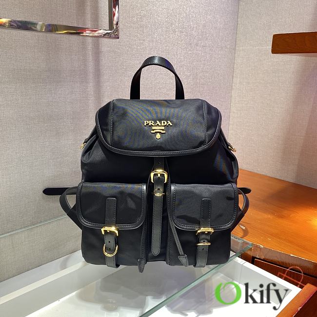 Okify Prada Small Re-Nylon Black Backpack 1BZ677A 28x24x12cm - 1