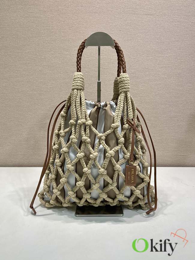 Okify Prada Noué Medium Cotton Macramé Bag Beige 1BC111 37x30cm - 1