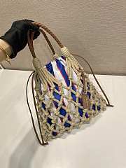 Okify Prada Noué Medium Cotton Macramé Bag Blue And White 1BC111 37x30cm - 2