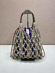 Okify Prada Noué Medium Cotton Macramé Bag Blue And White 1BC111 37x30cm - 4