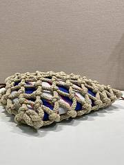 Okify Prada Noué Medium Cotton Macramé Bag Blue And White 1BC111 37x30cm - 5