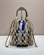 Okify Prada Noué Medium Cotton Macramé Bag Blue And White 1BC111 37x30cm - 1