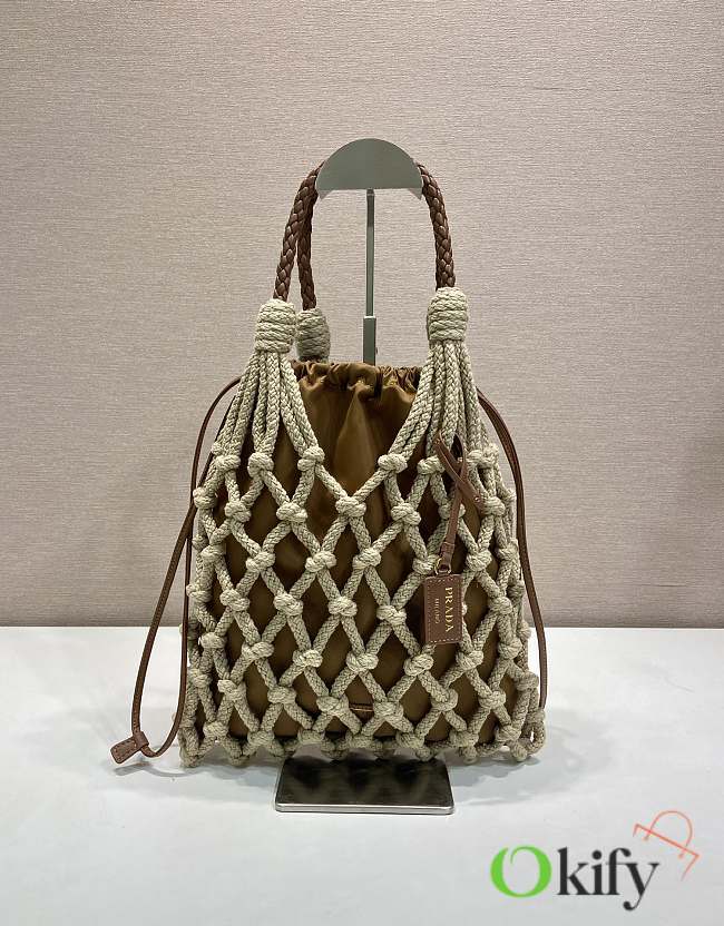 Okify Prada Noué Medium Cotton Macramé Bag Brown 1BC111 37x30cm - 1