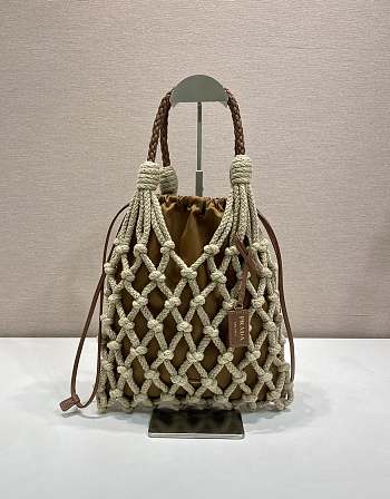 Okify Prada Noué Medium Cotton Macramé Bag Brown 1BC111 37x30cm