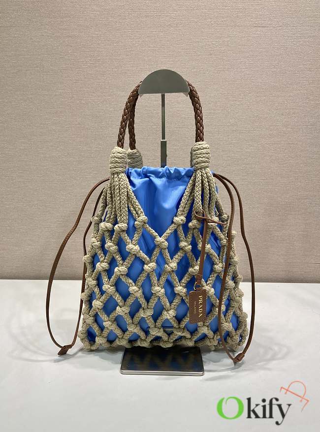 Okify Prada Noué Medium Cotton Macramé Bag Blue 1BC111 37x30cm - 1