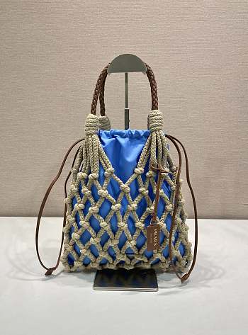 Okify Prada Noué Medium Cotton Macramé Bag Blue 1BC111 37x30cm