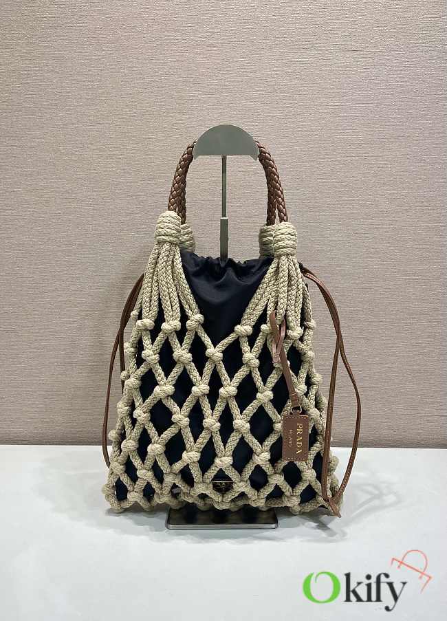 Okify Prada Noué Medium Cotton Macramé Bag Black 1BC111 37x30cm - 1