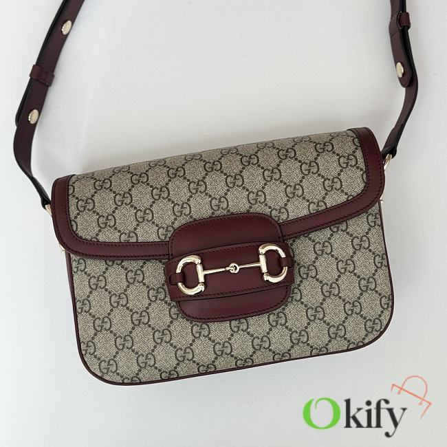 Okify Gucci Horsebit 1955 Bag Red Burgundy And Beige 26x17.5x10cm 815178 - 1
