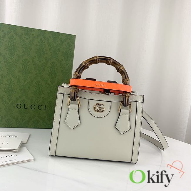 Okify Gucci Diana Mini Tote Bag White With Orange Handle Shaper 20x16x10cm 655661  - 1