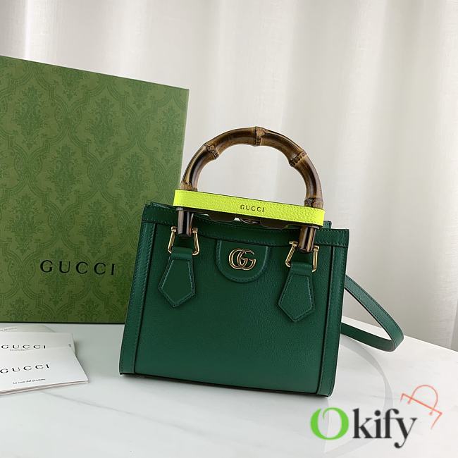 Okify Gucci Diana Mini Tote Bag Dark Green With Green Handle Shaper 20x16x10cm 655661 - 1