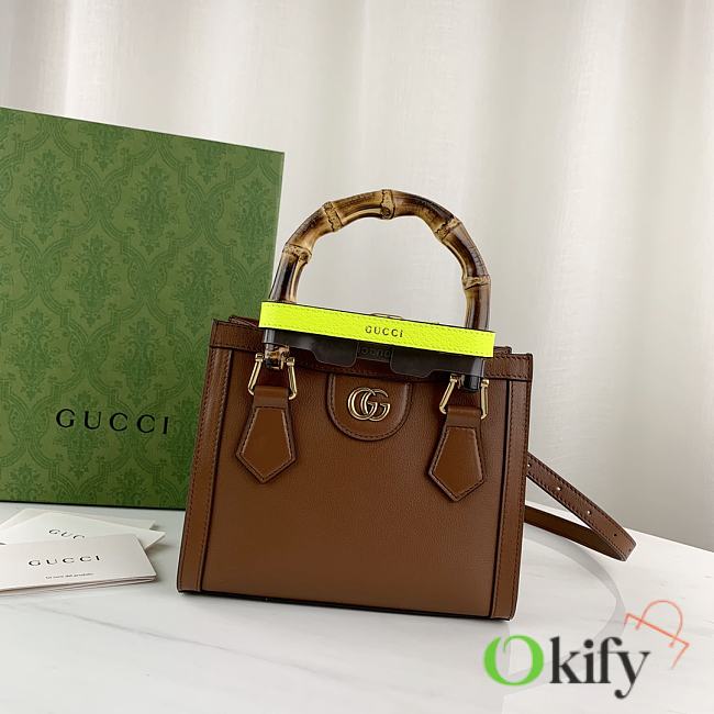 Okify Gucci Diana Mini Tote Bag Brown With Green Handle Shaper 20x16x10cm 655661 - 1