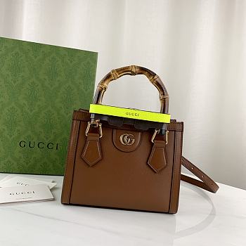 Okify Gucci Diana Mini Tote Bag Brown With Green Handle Shaper 20x16x10cm 655661