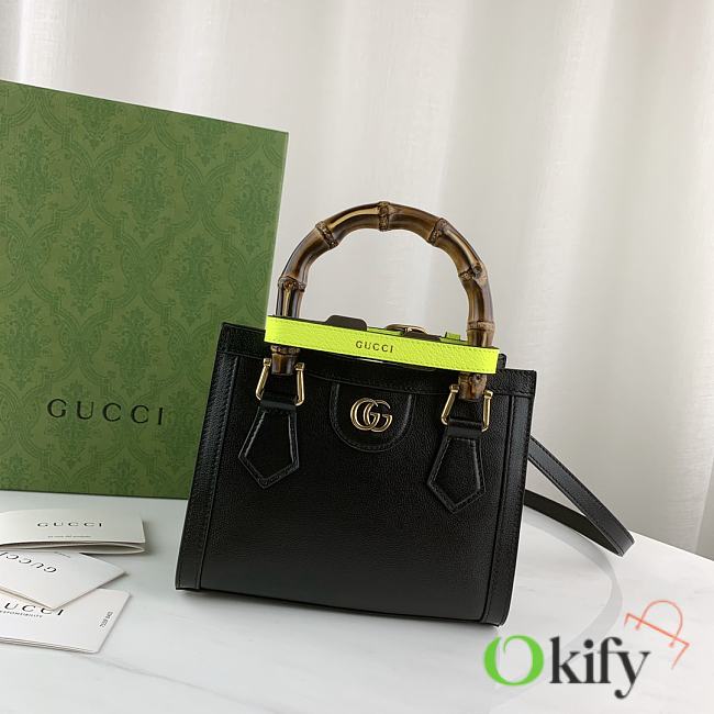 Okify Gucci Diana Mini Tote Bag Black With Green Handle Shaper 20x16x10cm 655661 - 1