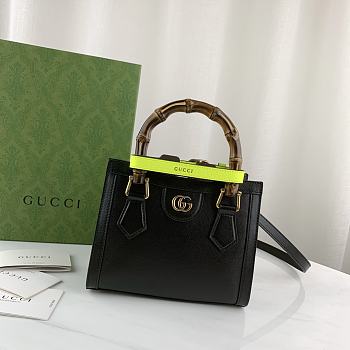Okify Gucci Diana Mini Tote Bag Black With Green Handle Shaper 20x16x10cm 655661