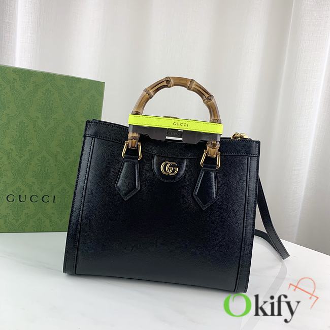 Okify Gucci Diana Small Tote Bag Black With Green Handle Shaper 27x24x11cm 660195 - 1
