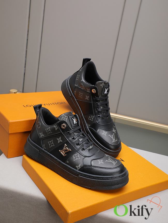 Okify Louis Vuitton Two-Tone Logo Print Black Men Sneakers - 1