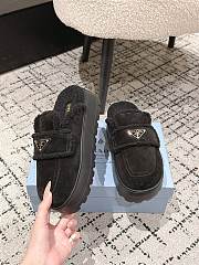 Okify Prada Black Wool Women Slippers With Thick Soles And Covered Toe 1 - 2
