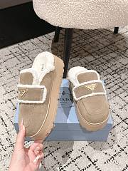 Okify Prada Beige Wool Women Slippers With Thick Soles And Covered Toe 1 - 6