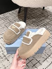 Okify Prada Beige Wool Women Slippers With Thick Soles And Covered Toe 1 - 4
