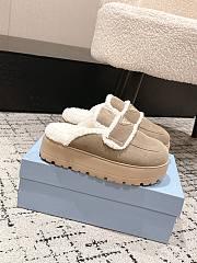 Okify Prada Beige Wool Women Slippers With Thick Soles And Covered Toe 1 - 1