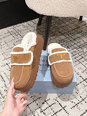 Okify Prada Brown Wool Women Slippers With Thick Soles And Covered Toe 2 - 2