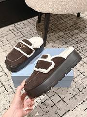Okify Prada Dark Brown Wool Women Slippers With Thick Soles And Covered Toe 2 - 5