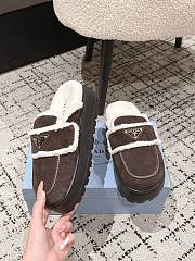 Okify Prada Dark Brown Wool Women Slippers With Thick Soles And Covered Toe 2 - 4