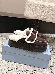 Okify Prada Dark Brown Wool Women Slippers With Thick Soles And Covered Toe 2 - 1