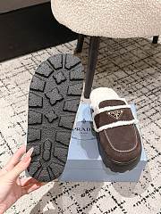 Okify Prada Dark Brown Wool Women Slippers With Thick Soles And Covered Toe 2 - 2